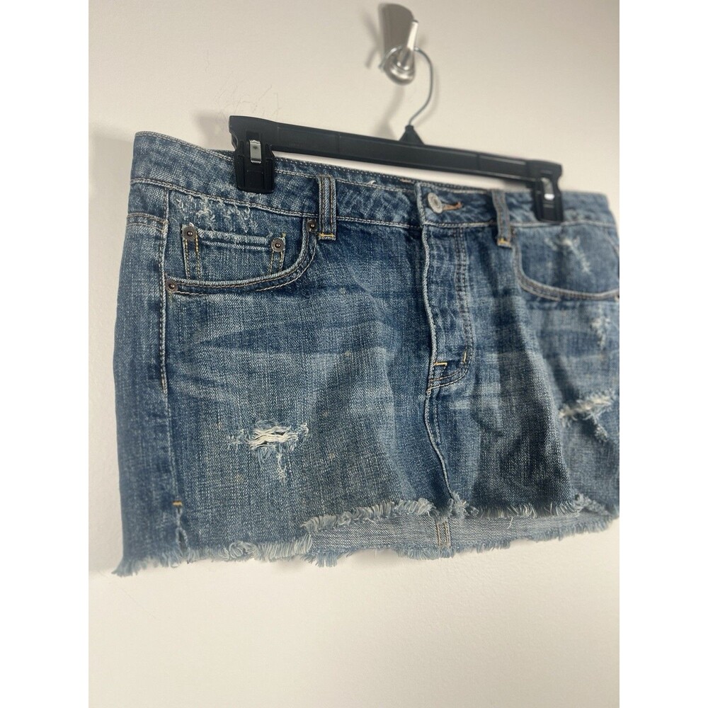 Aeropostale Micro Skirt Raw Hem Denim Blue Jean Skirt Vintage 90s Y2K Sz 6